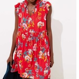 LOFT Floral Smocked Tie Neck Swing Dress